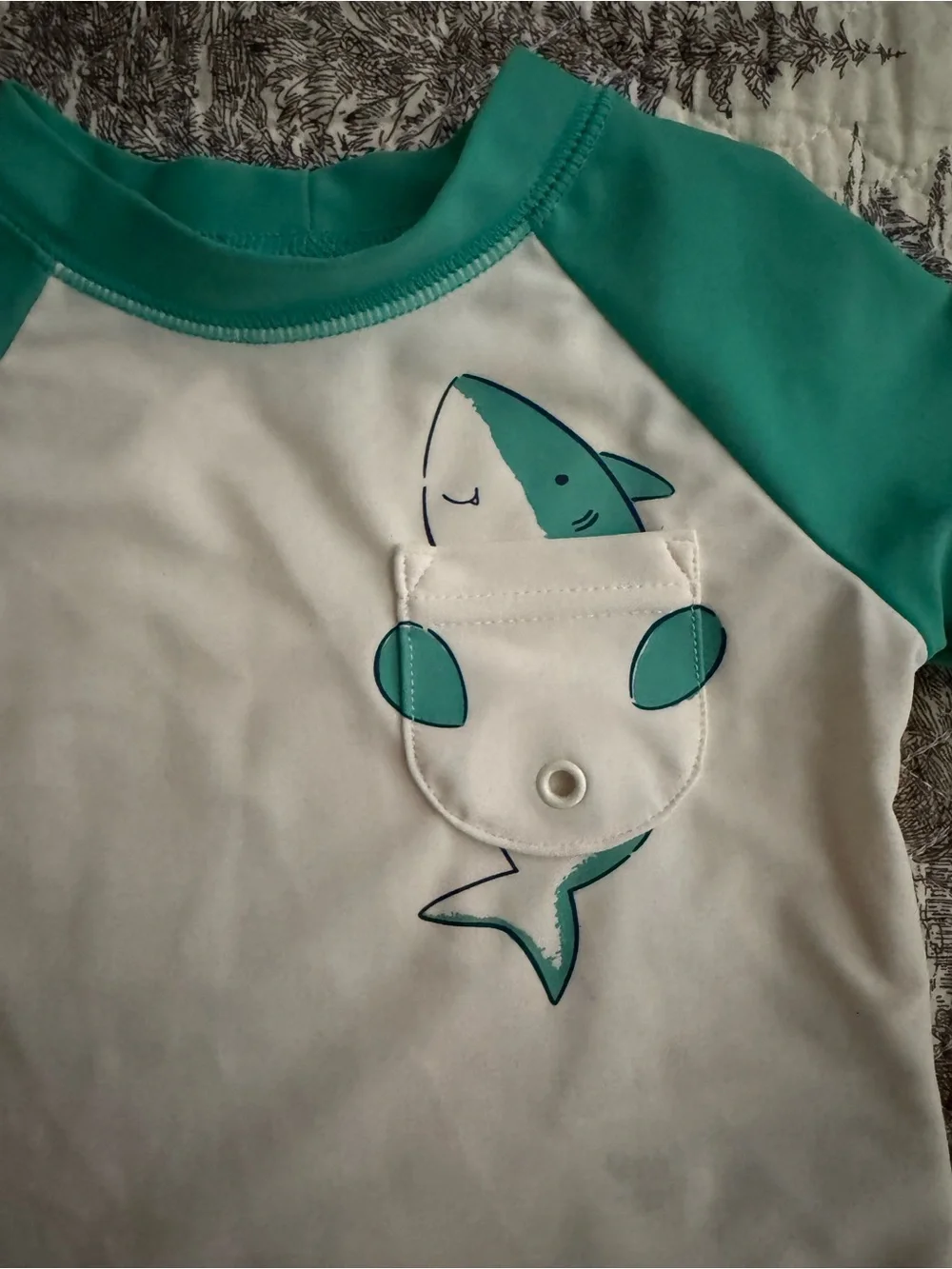 Carter's Teal & White Shark Two-Piece Rash Guard Swim Set